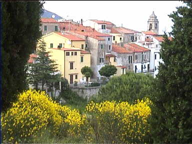 View down into town