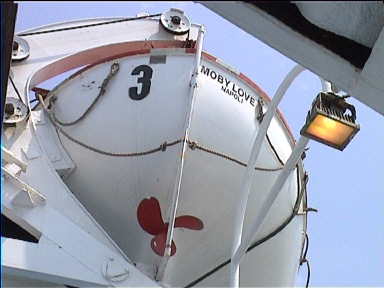 On the ferry, one of the lifeboats