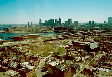 Boston skyline as seen from a old tower outside the city