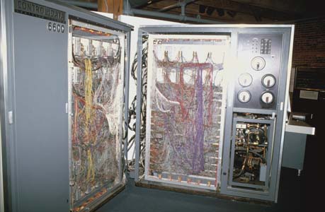 The Computer Museum in Boston has a lot of interesting exhibits, including this Control Data 6600 mainframe. The mechanics at the lower right show the cooling aggregate. A desktop PC has many times the power and storage capacity of this machine.