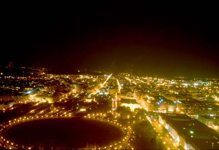 The night time view of the white house lawn (circle at bottom left), the white house is the little bright rectangle just above the top of the circle